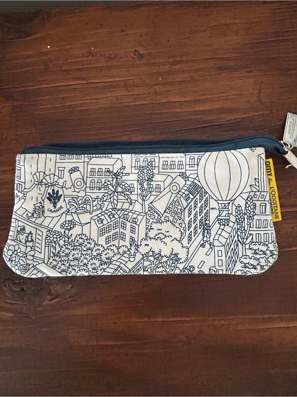 L'OCCITANE Navy and White  Canvas Zip Pouch with City Print